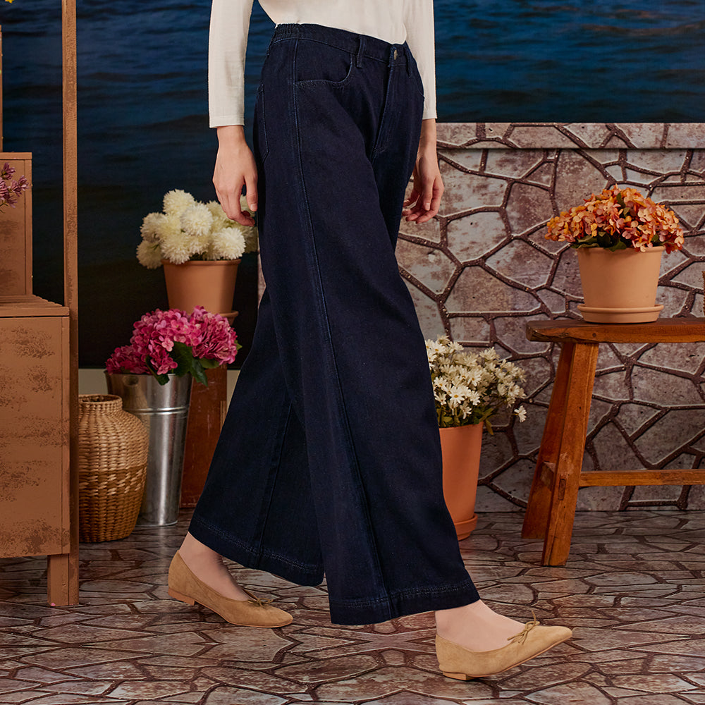 Denim Wide Pants - Dark Blue