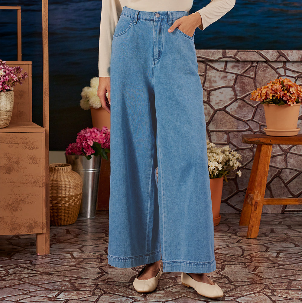 Denim Wide Pants - Medium Blue