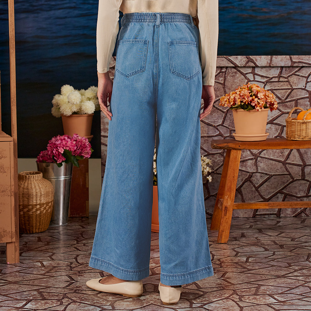 Denim Wide Pants - Medium Blue