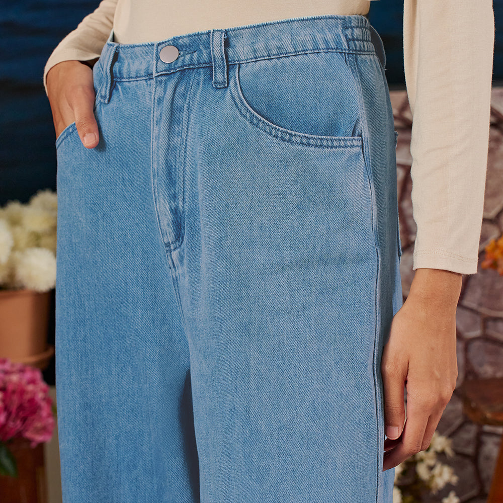 Denim Wide Pants - Medium Blue