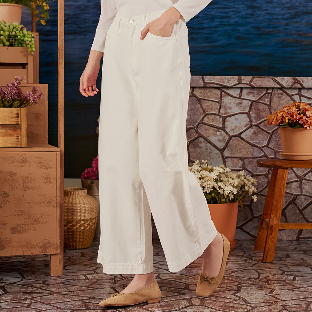 Denim Wide Pants - White