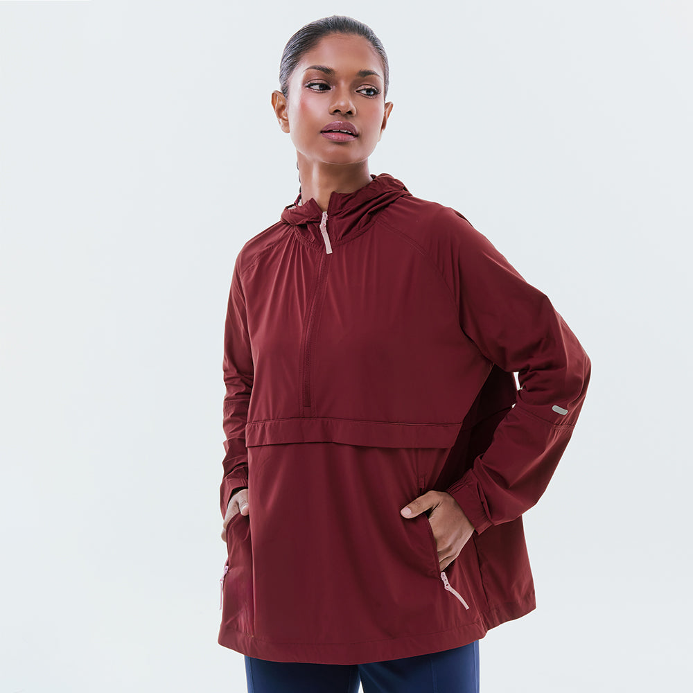 Lightweight Half Zip Parka - Burgundy