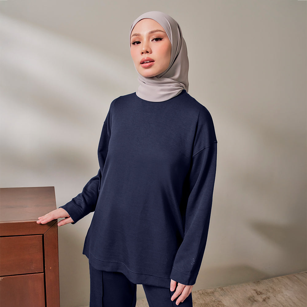 Back Pleated Sweatshirt - Blueblack