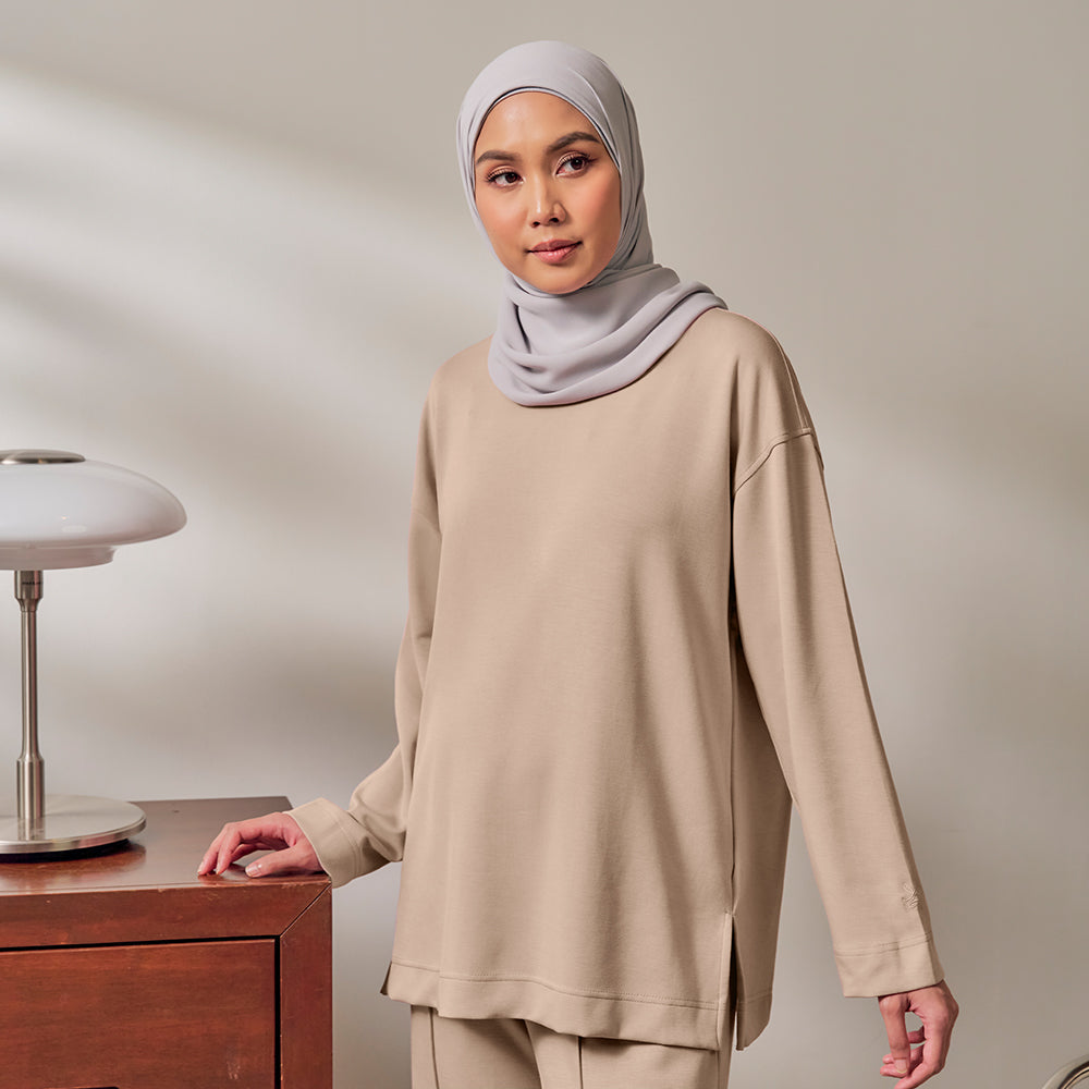 Back Pleated Sweatshirt - Latte