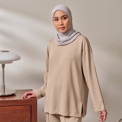 Back Pleated Sweatshirt - Latte