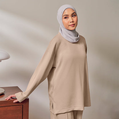 Back Pleated Sweatshirt - Latte
