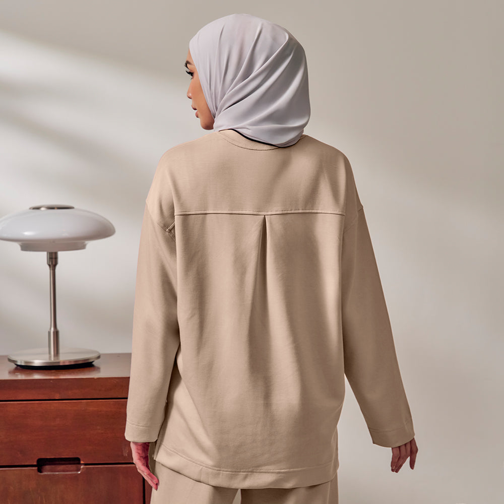Back Pleated Sweatshirt - Latte