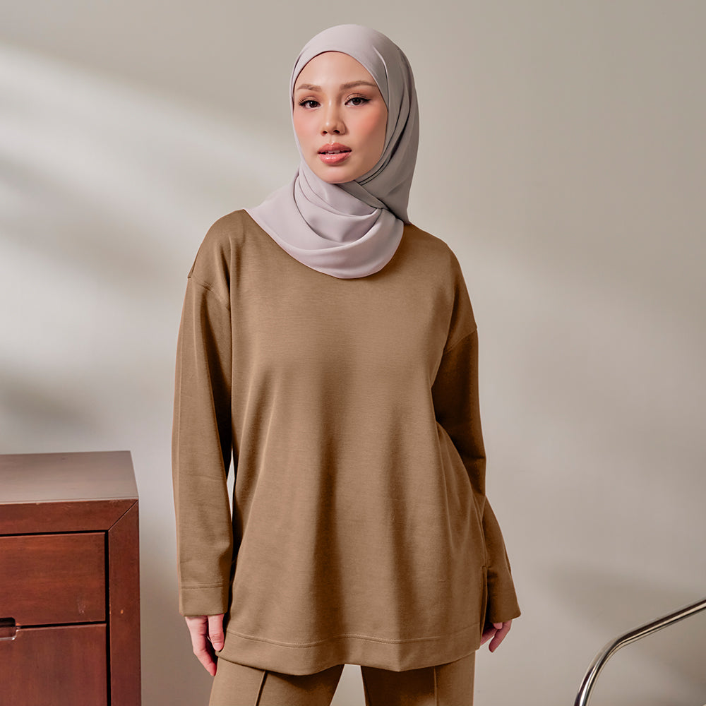Back Pleated Sweatshirt - Peanut