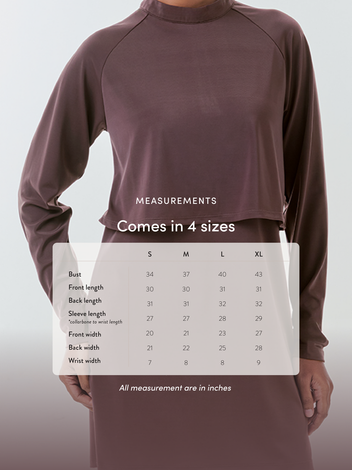Cape Swimwear Top - Size chart