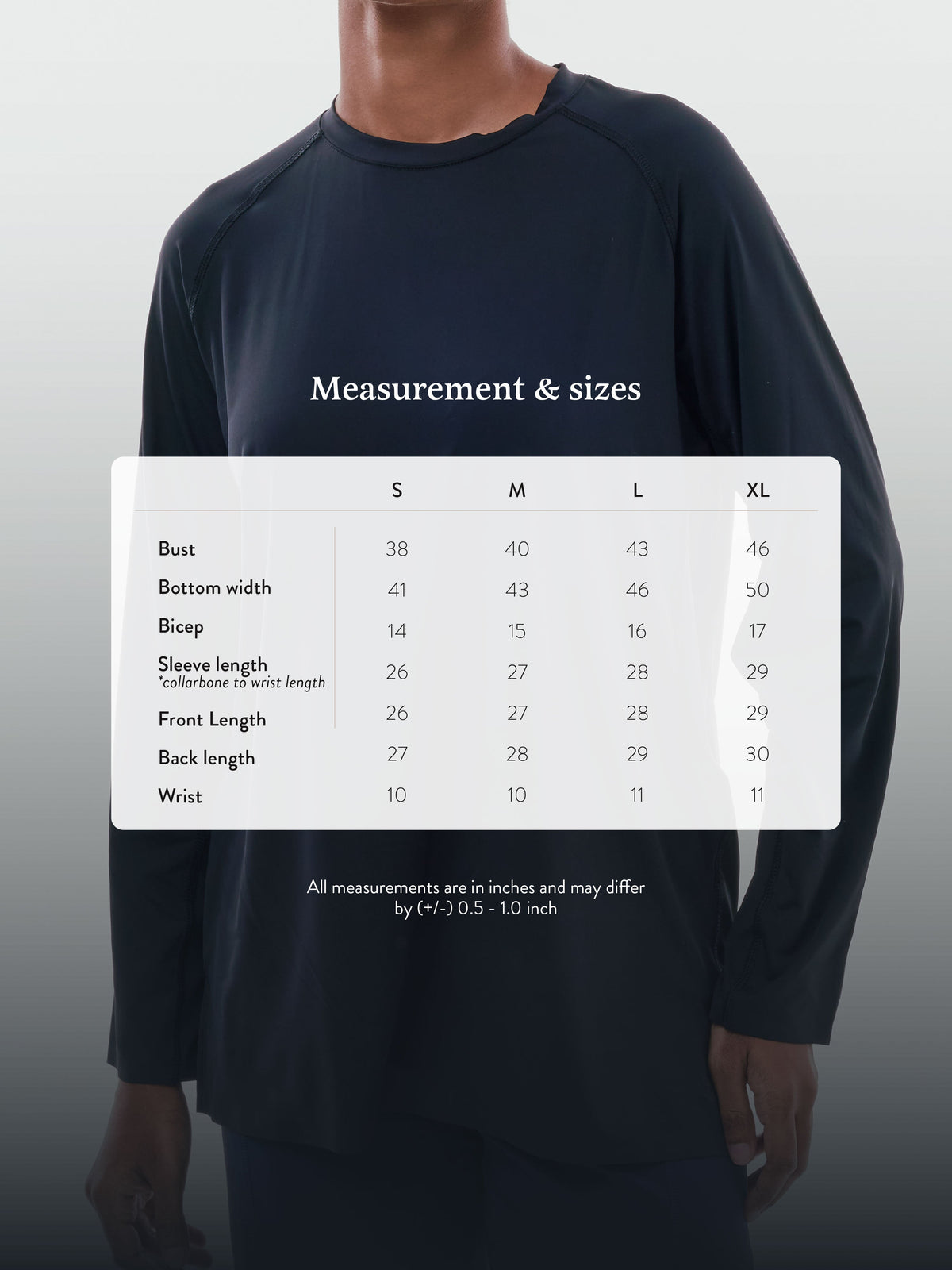 Active Dryfit Top - Size chart