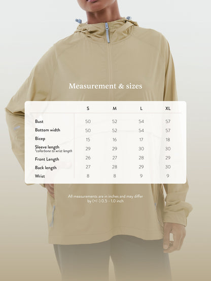 Lightweight Half Zip Parka - Size chart