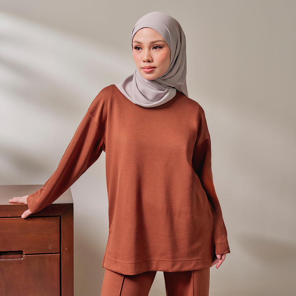 Back Pleated Sweatshirt - Brick
