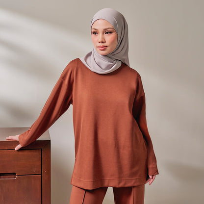 Back Pleated Sweatshirt - Brick