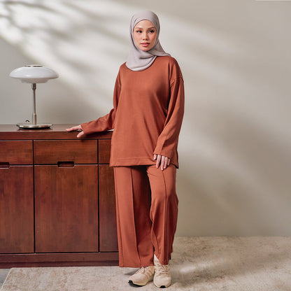 Back Pleated Sweatshirt - Brick