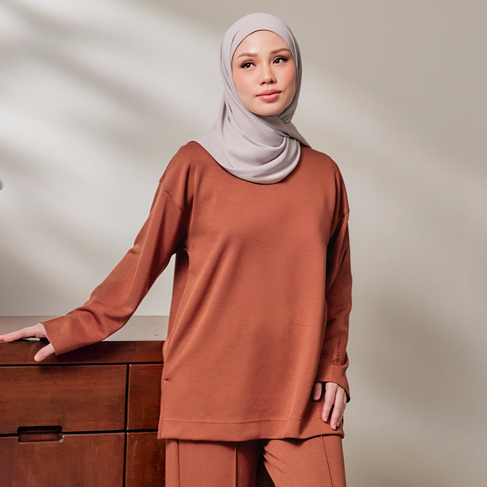 Back Pleated Sweatshirt - Brick
