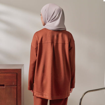 Back Pleated Sweatshirt - Brick