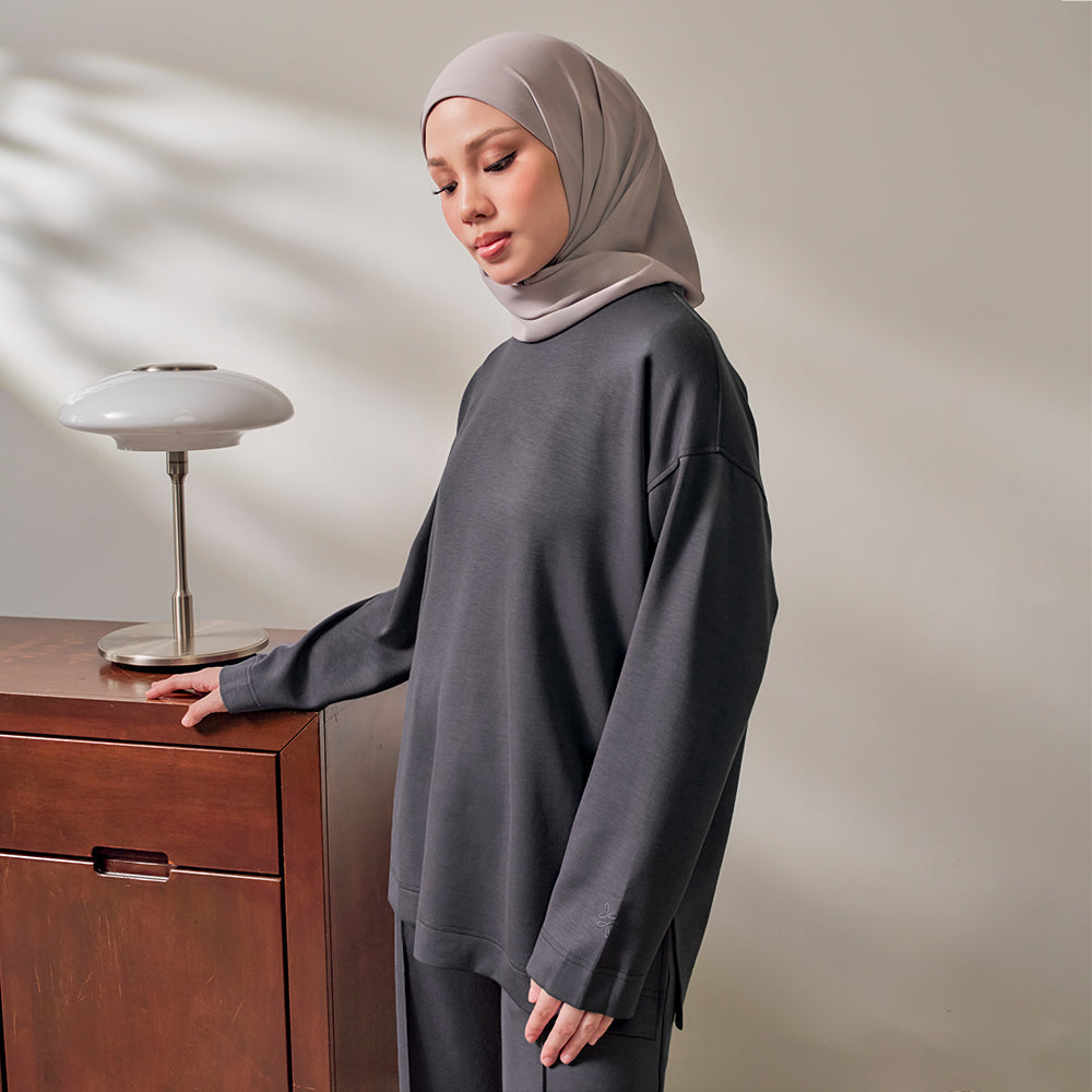 Back Pleated Sweatshirt - Dark Grey