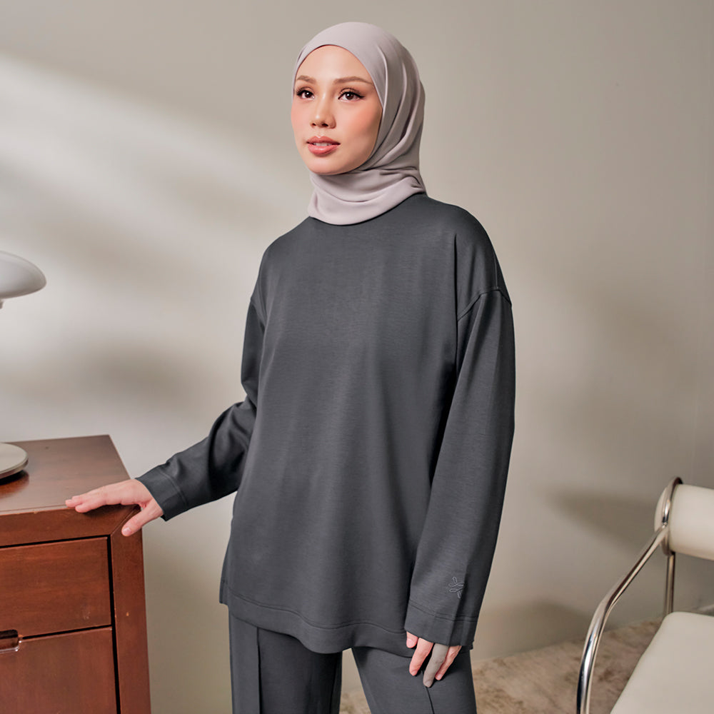 Back Pleated Sweatshirt - Dark Grey