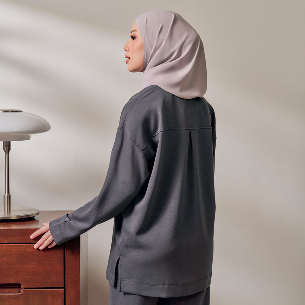 Back Pleated Sweatshirt - Dark Grey