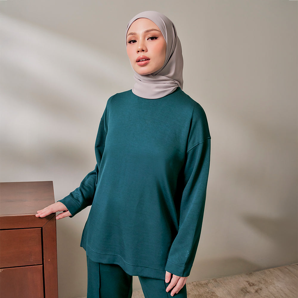 Back Pleated Sweatshirt - Emerald
