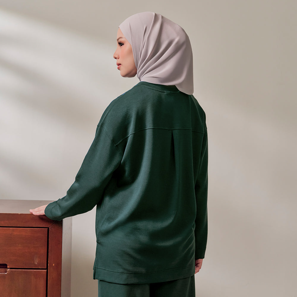 Back Pleated Sweatshirt - Forest